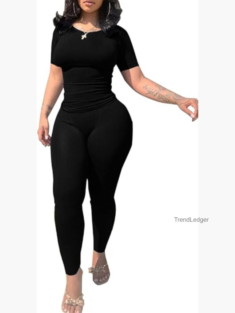 2 Piece Sets for Women Summer Casual Jogger Outfit Crew Neck Tee High Waist